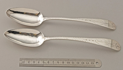 Irish Georgian Silver Bright Cut Tablespoons (Pair) - Wicklow Regiment (Set 2 of 2)